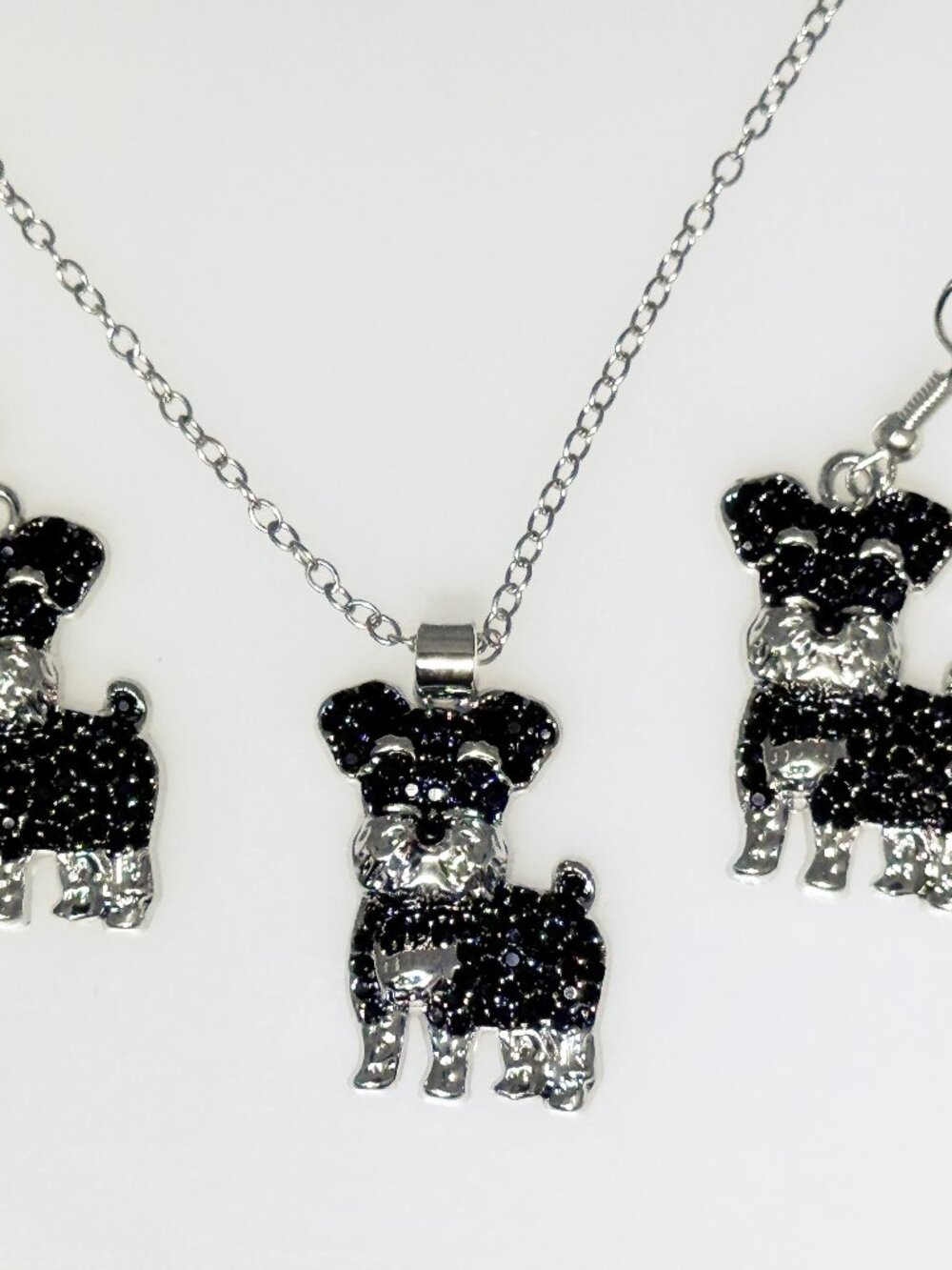 Necklace, earrings, Schnauzer dogs, rhinestones, NWOT